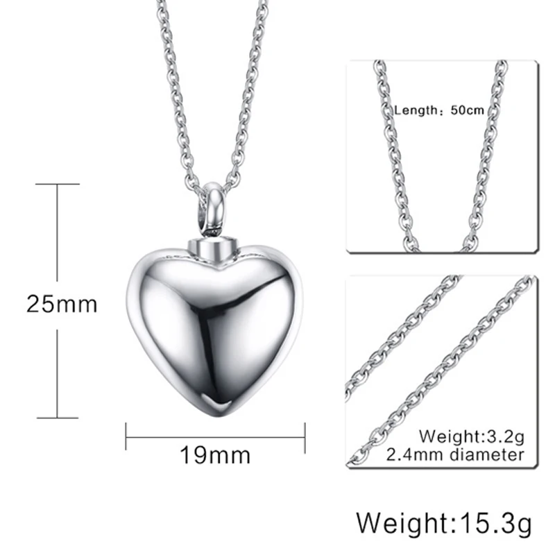 316L Stainless Steel Keepsake Cremation Love Heart Pendants Charm Necklace Openable Put in Ash Urn Memorial Jewelry