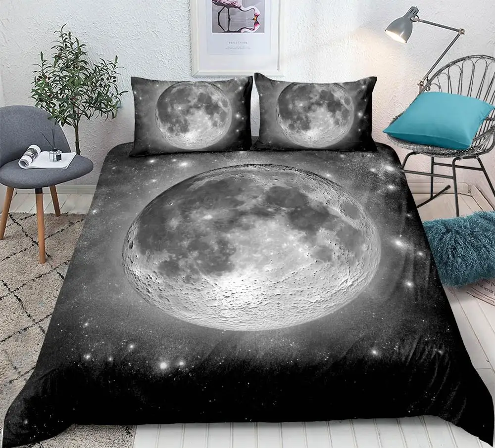 Moon Bedding Set Universe Duvet Cover Set for Teen Boy bedclothes with pillowcase Science fiction Home Textiles King