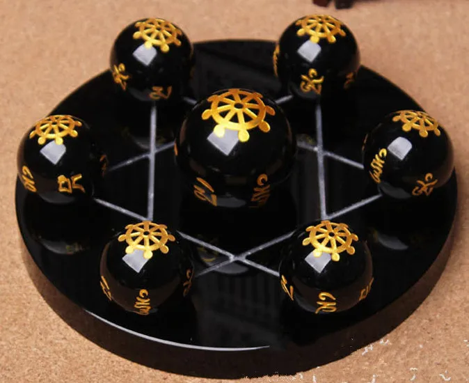 

High-end!!Perfect series of natural quartz crystal obsidian hexagonal spherical seven-star arrays