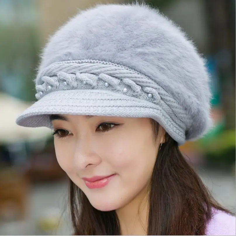 winter Christmas Super warmth hats caps for women Beret rabbit Really fur casual caps fashion All-match Berets Stewardess hats