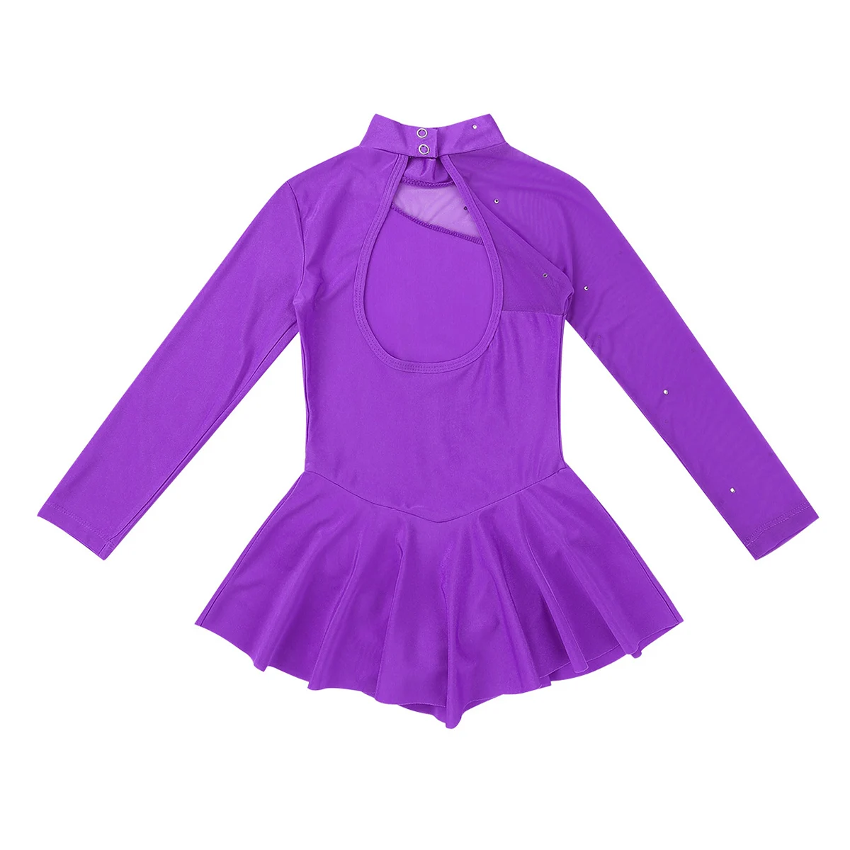 Kids Girls Ballroom dress Figure Ice Skating Dress Rhinestone Tulle Long Sleeves Child Gymnastics Leotard Ballet Dance Costumes