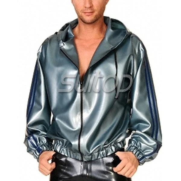 latex jacket coat with hood rubber sweater SUITOP