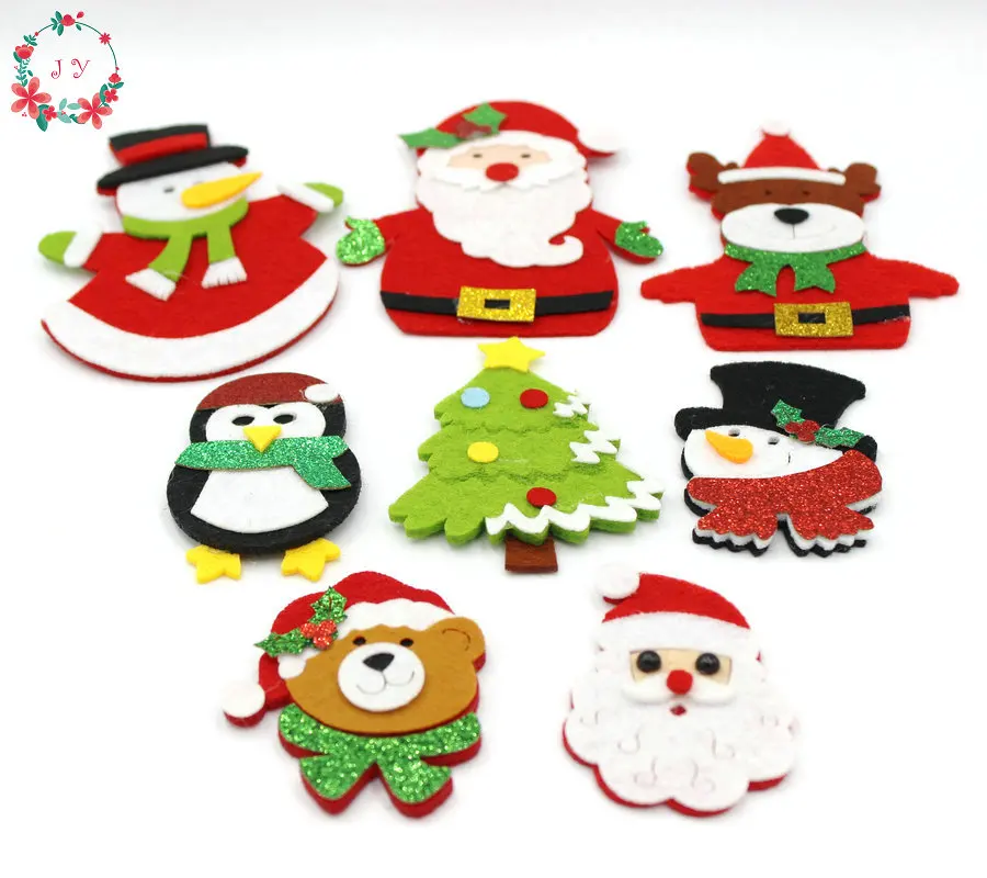 50pcs Die-cut Christmas Santa Claus,Reindeer,Snowman,Penguin,Tree,Bear  Appliques Felt Patches for Party, Costumes Decoration