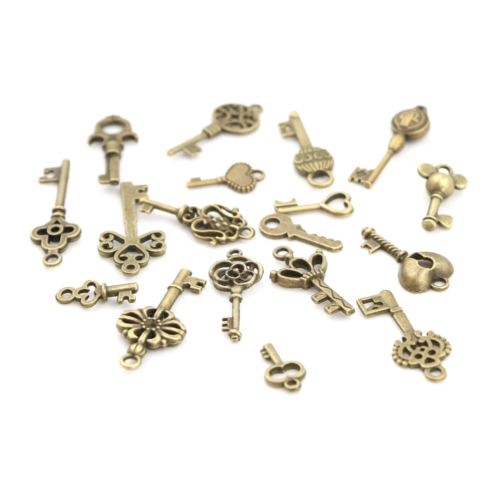 18pcs/sets Diy Craft Gifts Bronze Charms Skeleton Keys Lot Antique Vintage Old Look Necklace Pendant DIY Bracelet Necklace