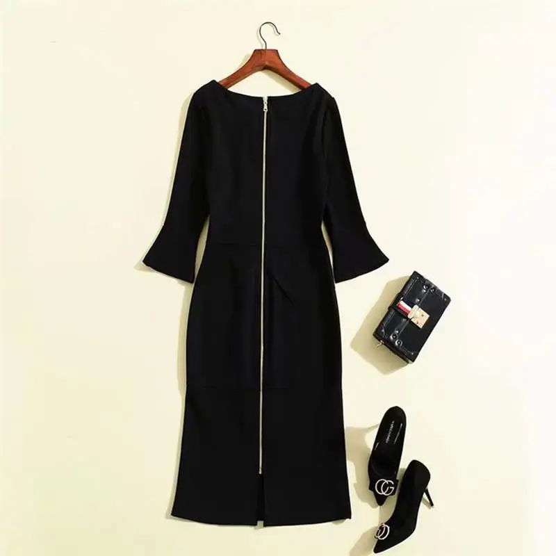 Princess Kate Middleton Dress 2020 Woman dress Oblique Collar Flare Sleeve Solid Slim Elegant Midi Dresses Work Dress  NP0171