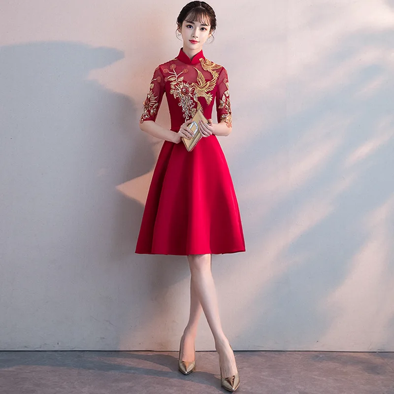 

Classic Women Dress Traditional Chinese Modern Qipao Short Wedding Cheongsam Robe Mariage Femme Oriental Styled Dresses