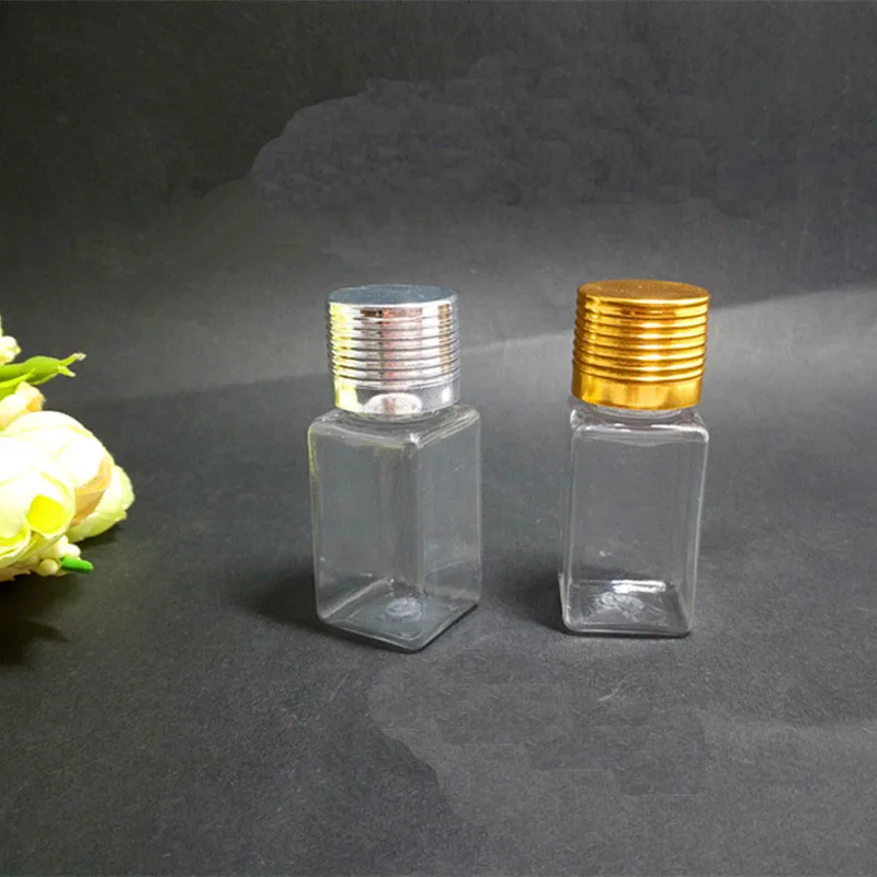 

Cosmetic Container 10ML Essential Oil Bottle Plastic Transparent Makeup Liquid Refillable Bottle Square Metal Cap Essence Vial