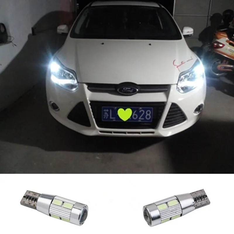 2 X T10 LED W5W Car LED Auto Lamp 12V Light bulbs with Projector Lens For Ford Focus 3 2 1 mondeo mk4 transit fiesta fusion