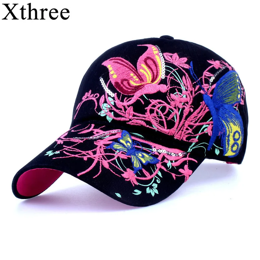 xthree High quality baseball hat cap Butterflies and flowers embroidery cotton caps Casual hats snapback cap fashion for  women