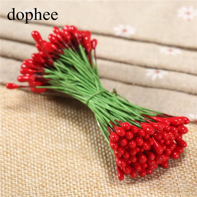 dophee 100pcs red Flower Stamens DIY pearl flower stamen pistil 4mm floral stamen wedding box decoration