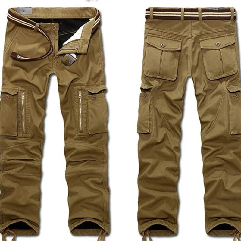 Pantalones Cargo de talla grande para hombre, pantalón grueso y cálido de longitud completa con múltiples bolsillos, informal, militar, táctico,