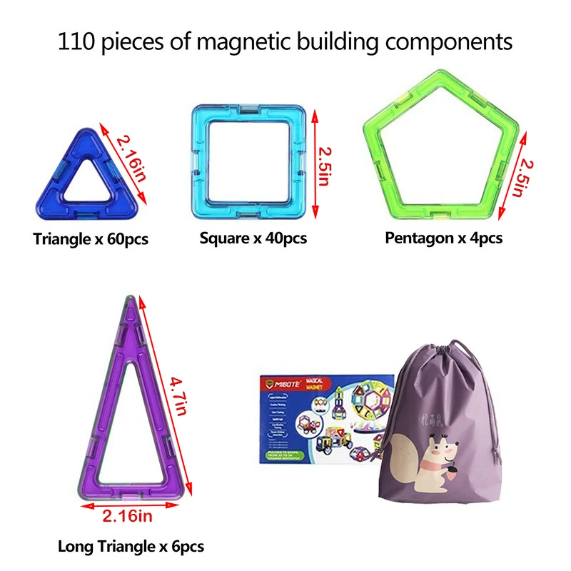 110pcs Big Size Magnetic Blocks DIY Building & Construction Toy Strong Magnetic Designer Game Education Toys For Children Gift