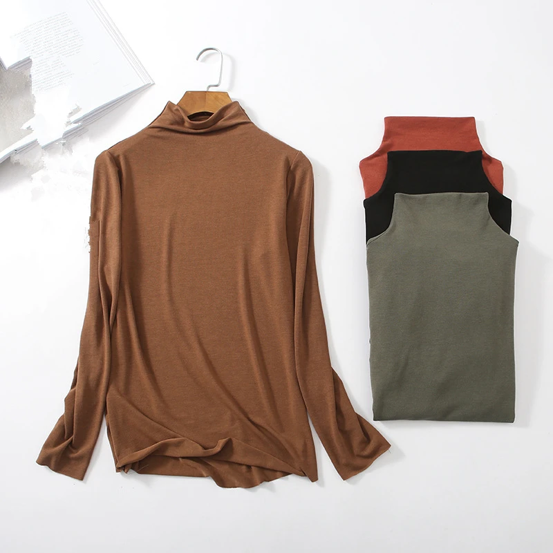 

cotton t shirt women spring thin long sleeve Turtleneck basic t-shirts female tops slim harajuku high quality tshirt d134