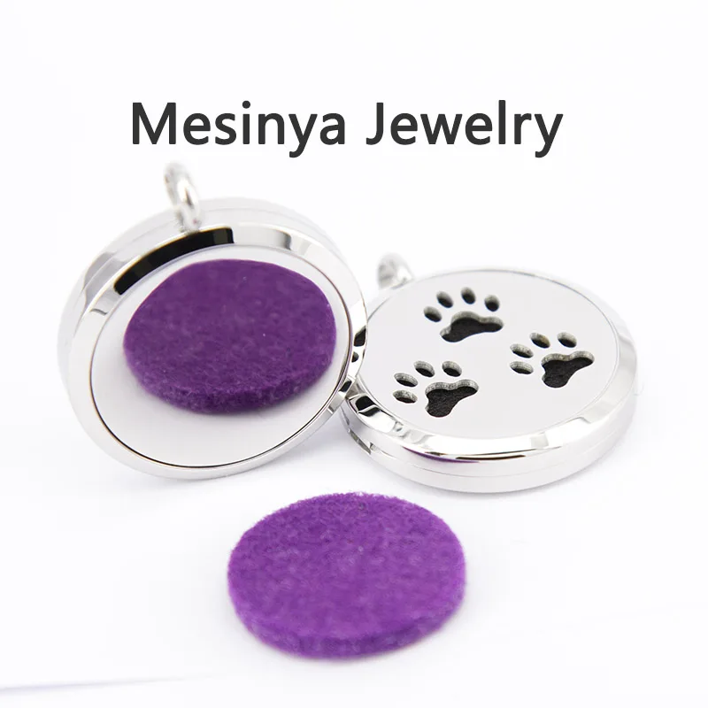 10pcs silver color newest pet dog paw (30mm)Aromatherapy / Essential Oils surgical 316L S.Steel Perfume Diffuser Necklace