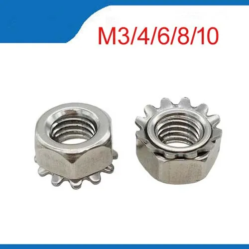 M3/M4/M5/M6/M8  Carbon steel Keps nut Multi tooth K-type gear toothed lock nut, Zinc plated Inch Thread, Carbon steel K nut