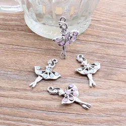 10pcs/lot Girl Ballet Dancer Charms Earring Making DIY Fashion Rhinestone Ballerina Pendant Metal For Jewelry Accessories YZ264