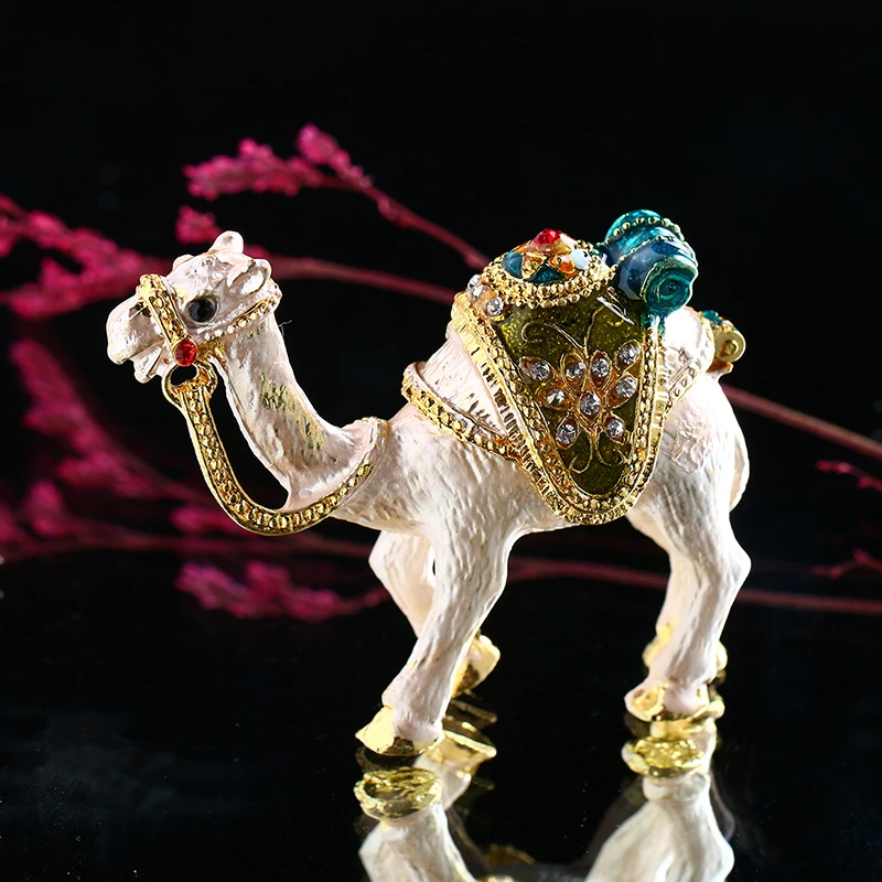 H&D Camel Trinket Boxes Ornament Crystals ,Hand-painted Patterns Jewelry Box Hinged Collectible Ring Display Holders for Women