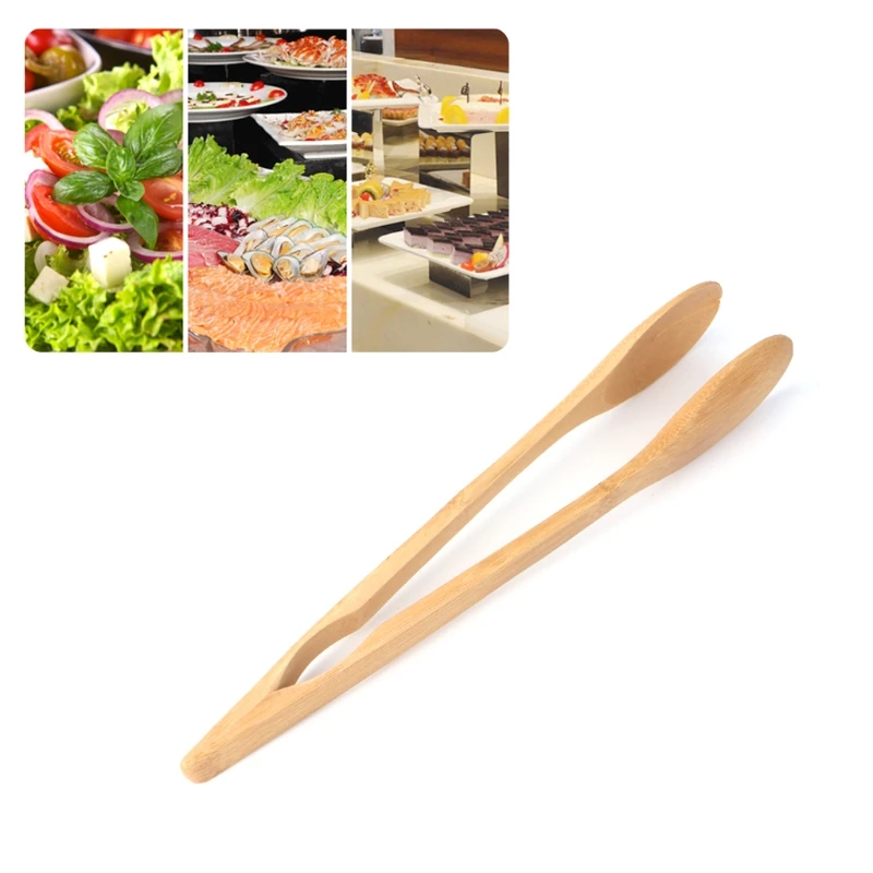 Bamboo Wooden Food BBQ Salad Toast Tongs Cake Pastry Tea Clip Clamp Kitchen Tool    M15