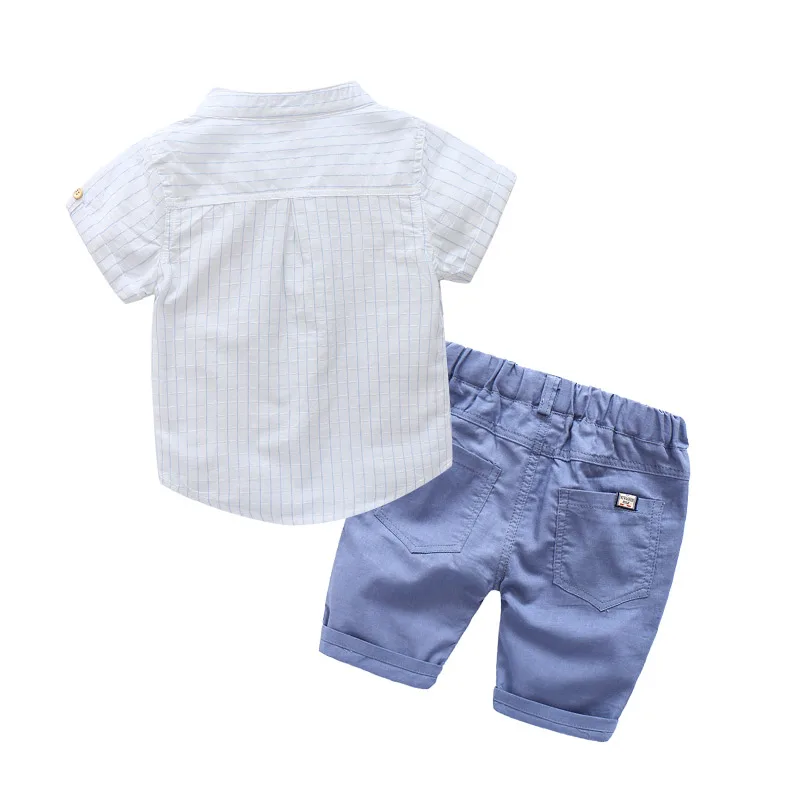 2024 Summer 8 10 12 Years Teenage Children Cotton Short Sleeve Striped Shirt+Knee Length Pants Shorts 2 Pcs Formal Kids Boys Set