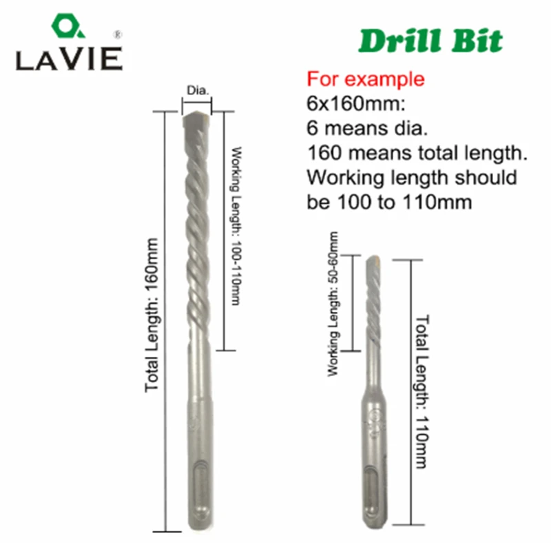 10pc 4 5 5.5 6 6.5mm Electric Hammer SDS Plus Drill Bits Set 110mm Concrete Wall Brick Block Masonry Hole Saw Drilling