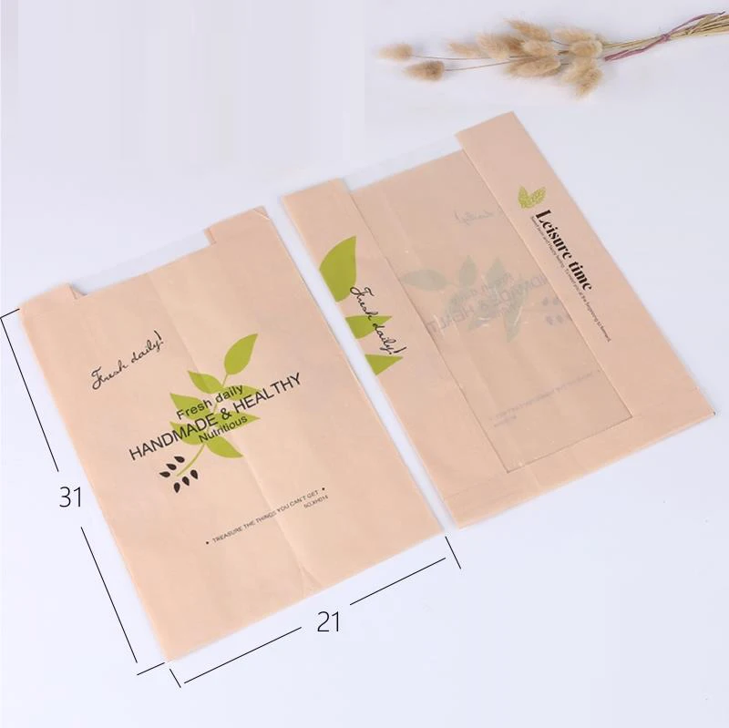 20pcs kraft paper bag with window Baking Packaging Donut Leisure Food bread bags Toast Bag Printed Package for Bakery