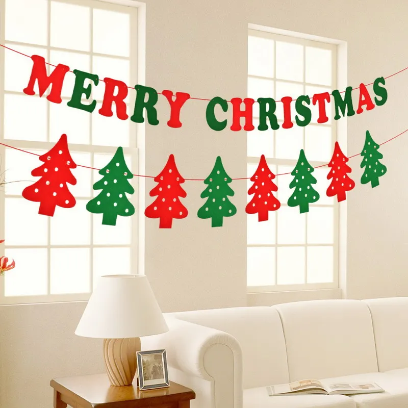 Merry Christmas Xmas Gift Hang Window Tree Part Decoration Pull Flag Red and Green Party Pub Banner Decorate