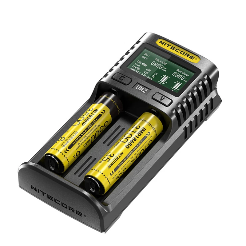 NITECORE UM2 Automatic Universal 3A Quick Charger Intelligent USB Dual-Slot Charger LCD Display Li-ion IMR Battery 18650 21700