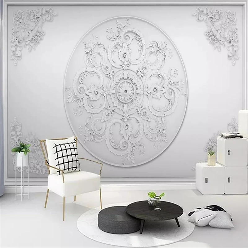 Decorative Wallpaper 3D Northern Europe Simple White Gypsum Relief Pattern Background Wall Painting Decorative Painting