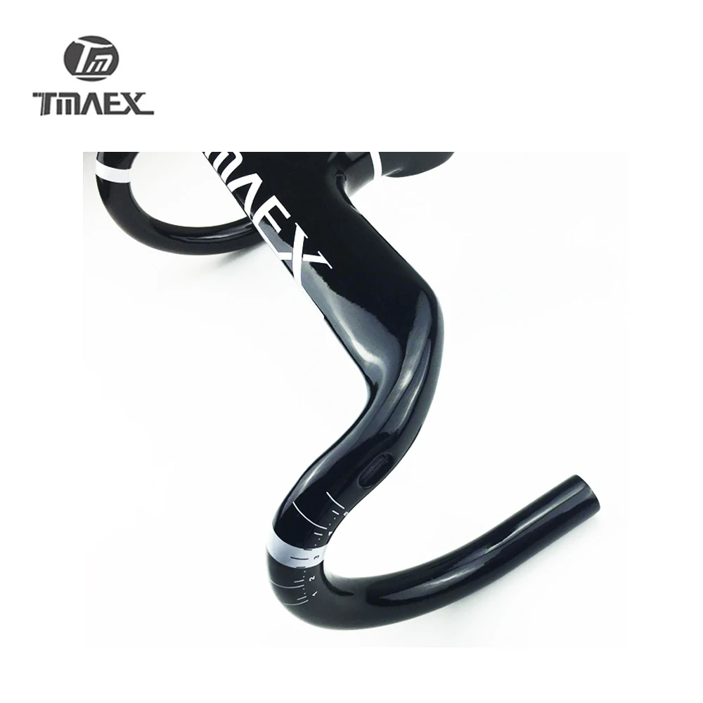 TMAEX-Integrated Road Bicycle Handlebar, Cycling Bike Parts, Black Glossy Road, Drop Bar with Stem, 340g