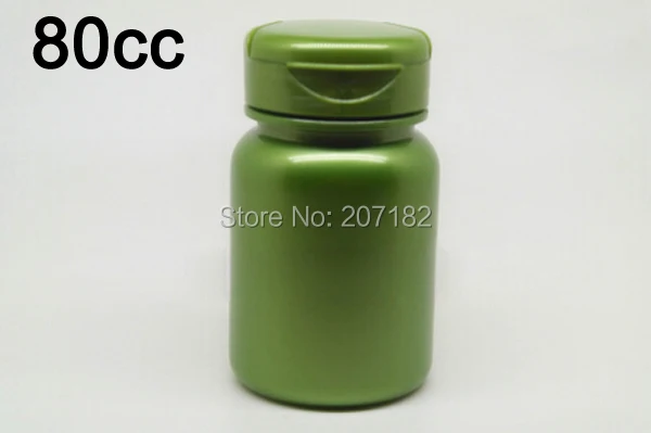 

(100pcs/lot) 80cc PET Pearl Green Color Bottle, 80ml Plastic Capsule Bottles with Flip Top Cap