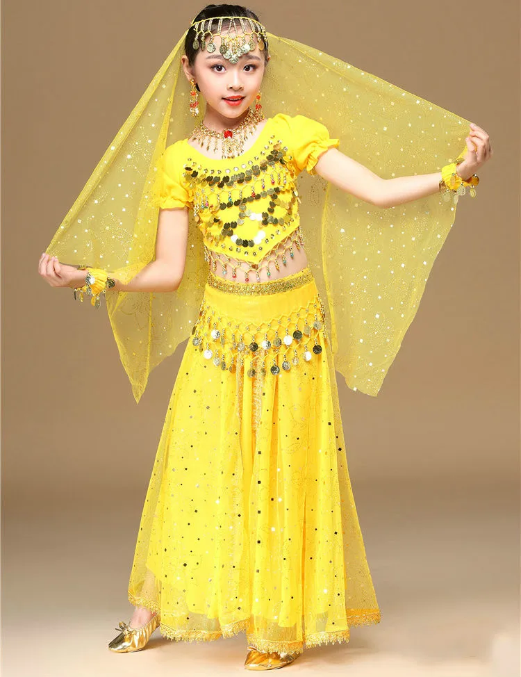 Indische Bauchtanzkostüme für Kinder, Mädchen, ägyptische Performance-Show, Party-Outfits, Bollywood-Tanzkleidung, orientalisches Halloween-Kostüm