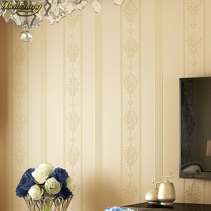 beibehang Simple European striped 3D self-adhesive wallpaper waterproof padded bedroom living room TV background wall paper