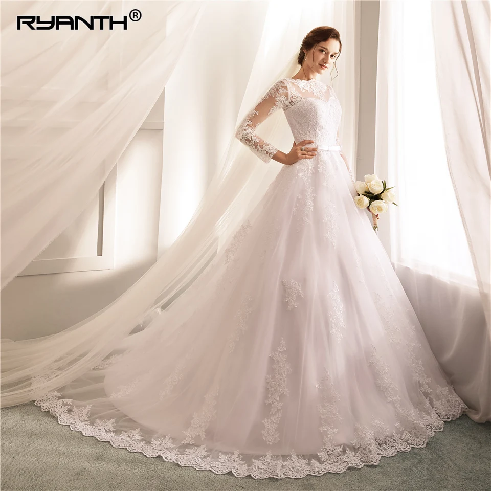 Ryanth Robe De Mariage ลูกไม้แขนยาวชุดแต่งงาน2022สีขาวสาย Vestidos De Novia Vintage Gowns แต่งงาน Brautkleid