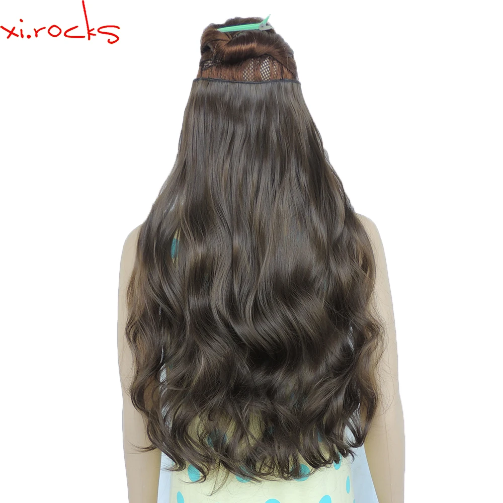 

wjj12070/8A 2Piece Xi.Rocks 5Clip in Hair Extension Synthetic wig Clips Extensions Curly Hairpin Hairpiece Rust Brown wigs