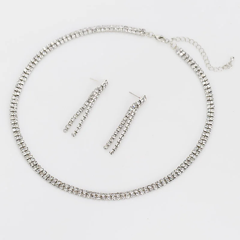 Women Sparkling Rhinestone Crystal Necklace Earrings Set Charm Wedding Bridal Jewelry Set Charms Jewelry Wholesale Gifts #N164