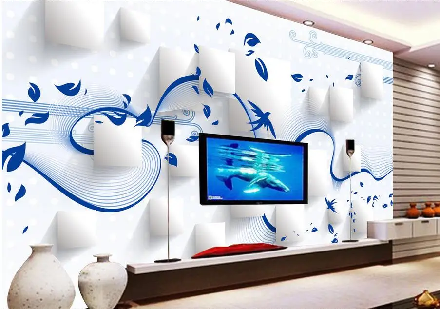 

Home Decoration Geometry leaves blue dynamic 3D stereo customized wallpaper for walls decor wallpaper