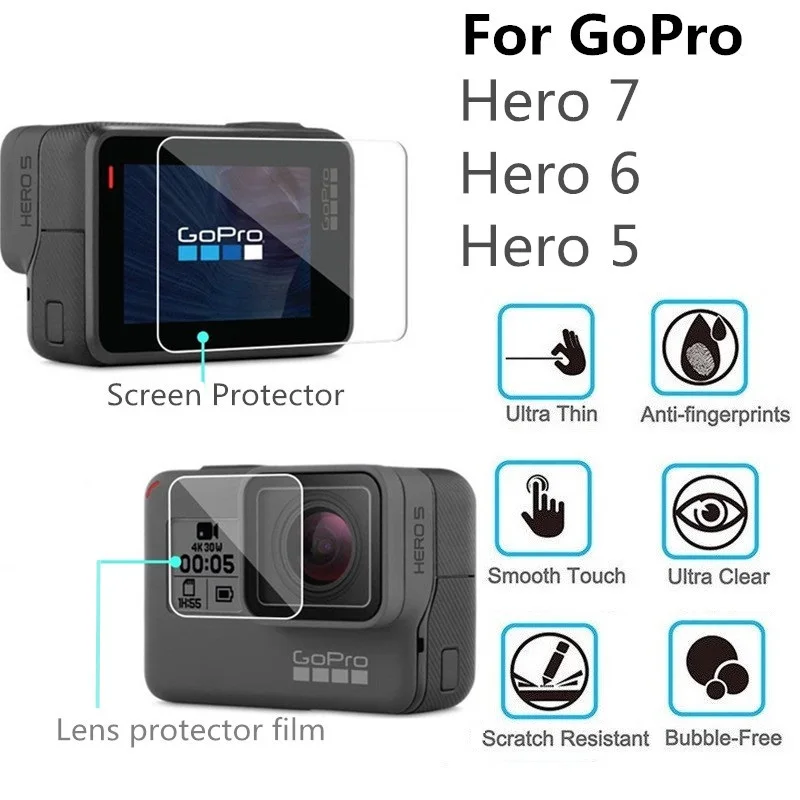 100PCS Tempered Glass for GoPro Hero 7 6 5 Camera Lens Screen Protector Anti-Scratch HD Clear Protective Film