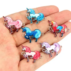 10 adet karışık Unicorn emaye alaşım konnektörler bilezikler at Charms DIY kolye aksesuarları için moda takı bulma