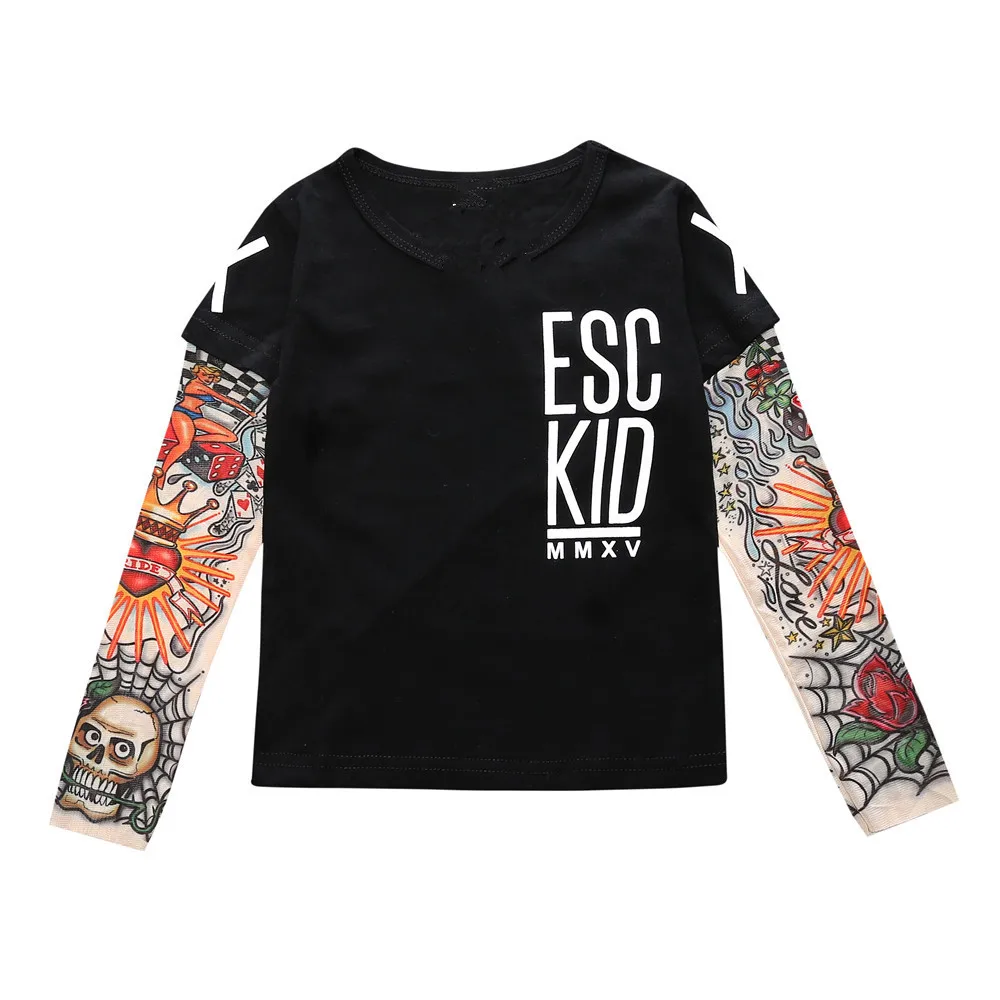 Hooyi Tattoo Long Sleeve Boys T-Shirts 100% Cotton Fashion Baby Girls Tee Shirts Hip-Pop Clothes Children Jersey Top Streetwear