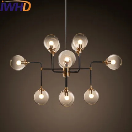 IWHD Modern LED Pendant Lamp Fashion 12 Heads Glass ball Pendant Light Fixtures Bedroom Home Lighting Iron Suspension Luminaire