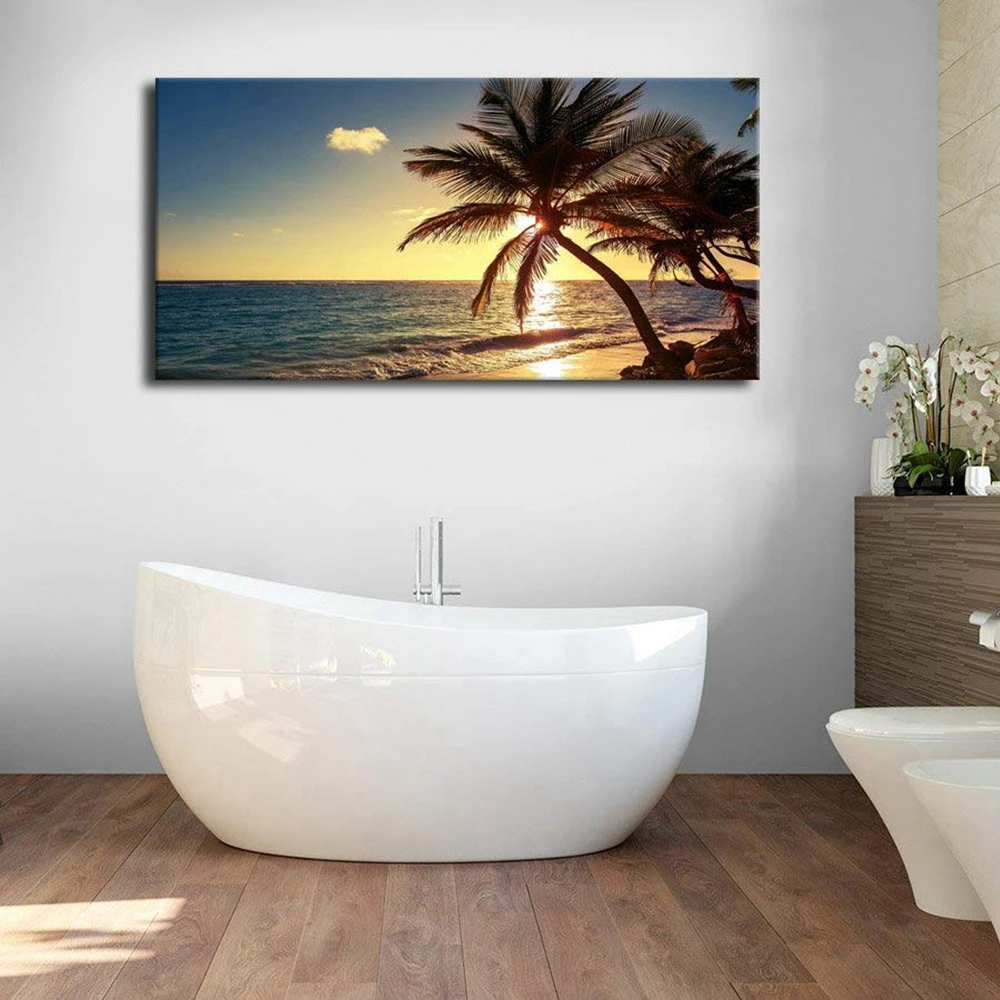 

Wall Art Susnet Beach Coconut Tree Seascape Painting Canvas Print Artwork Nature Picture for Hallway Wall Decor Drop Shipping