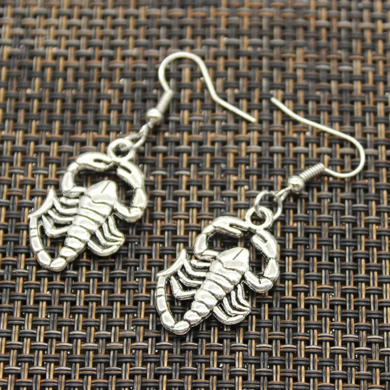 Antique Silver Color Color Scorpion Scorpio Charm Drop Earring, Dangle Earrings For Womens