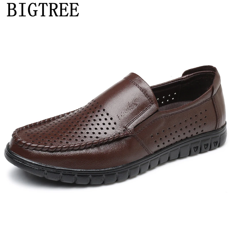 Summer Shoes Men Leather Dad Shoes Brand Venting Hole Casual Shoes Men Loafers Sepatu Slip On Pria Zapatos De Hombre Ayakkabi