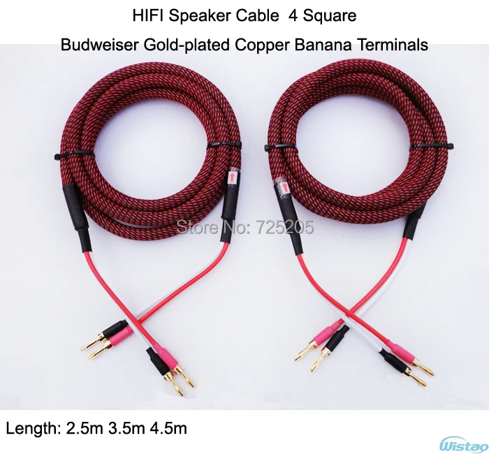 

HIFI Speaker Cable 4 Square Budweiser Gold-plated Copper Banana Terminals 2.5m 3.5m 4.5m DIY