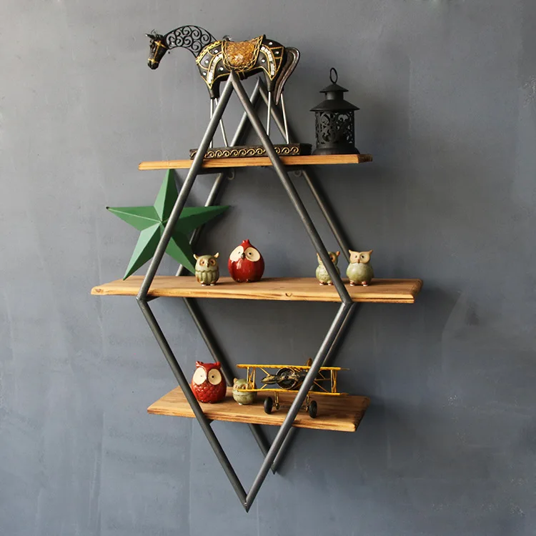 

Retro Industrial Wind Diamond Shape Rack Wall Soft Decoration Creative Clothing Store Tea Shop Restaurant Wall Hanging Wooden