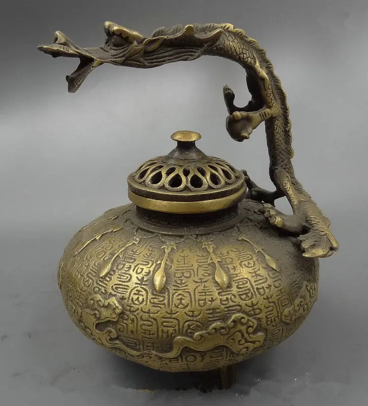 

Elaborate Chinese classical brass dragon statue auspicious incense burner