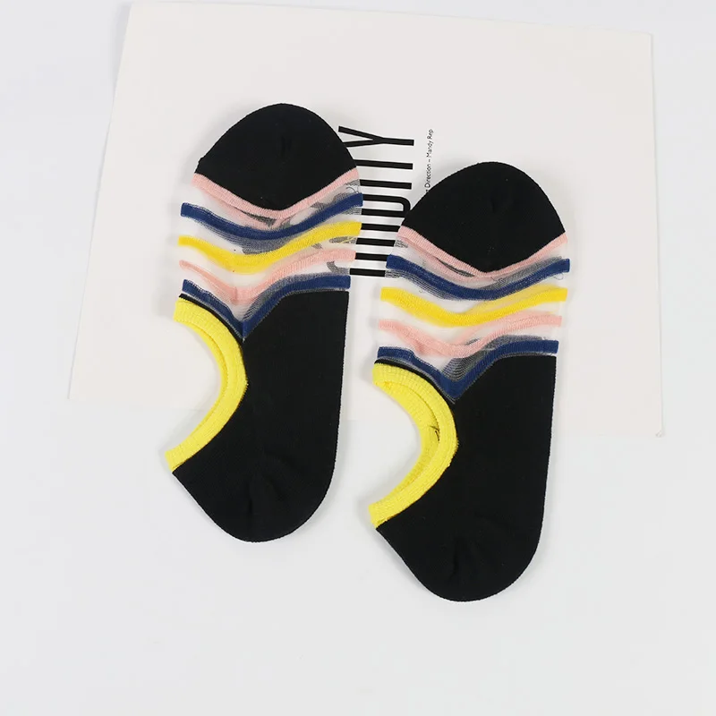 DONG AI low cut socks casual fashion anti-off and glass silk women's socks horizontal strip flower