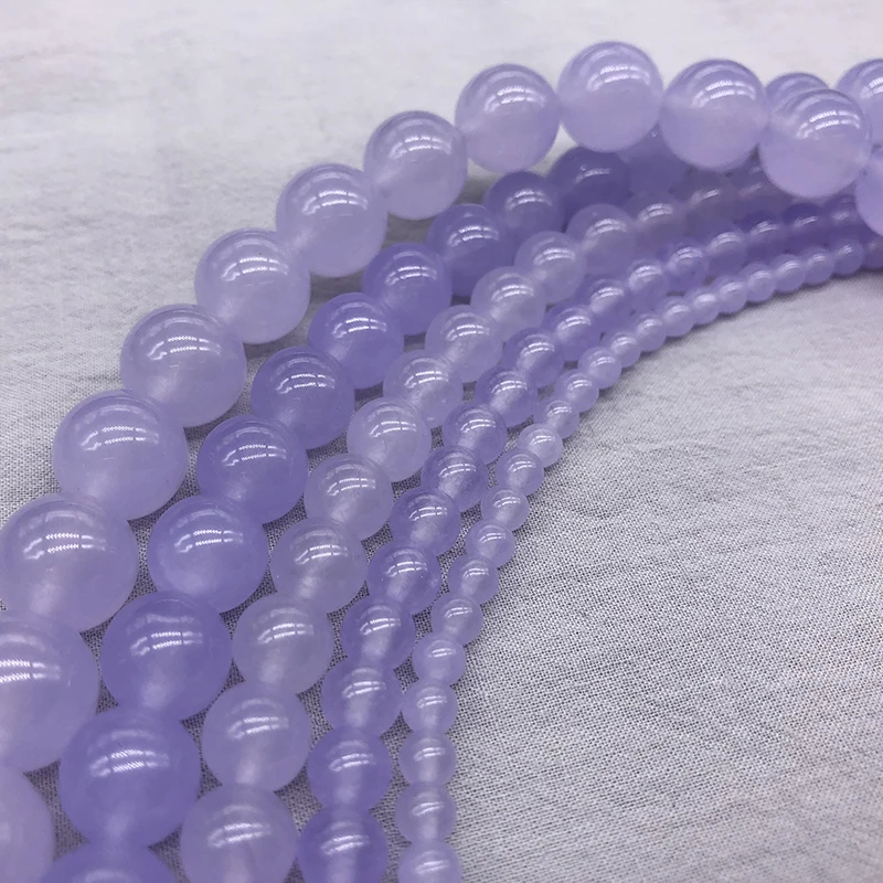 Natural Stone Lavender Violet Chalcedony Jades Round Loose Beads 4 6 8 10 12MM Fit DIY Bracelet&Necklace Jewelry Making Part