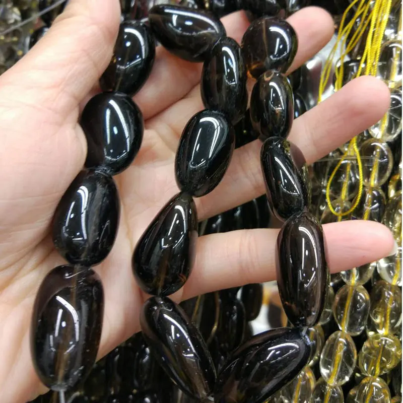 Natural Oval Smoky Quartz Beads For Jewelry Making Beads Freeform Irregular Beads For Women Bracelet Necklace 15'' DIY Beads