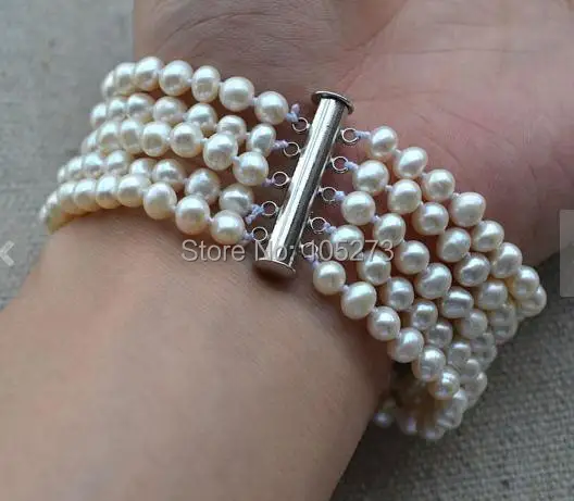 New Arriver Pearl Bracelet 5 Rows 7.5 Inches 5-6mm White Freshwater Pearl Bracelet Wedding Party Bridesmaids Jewelry